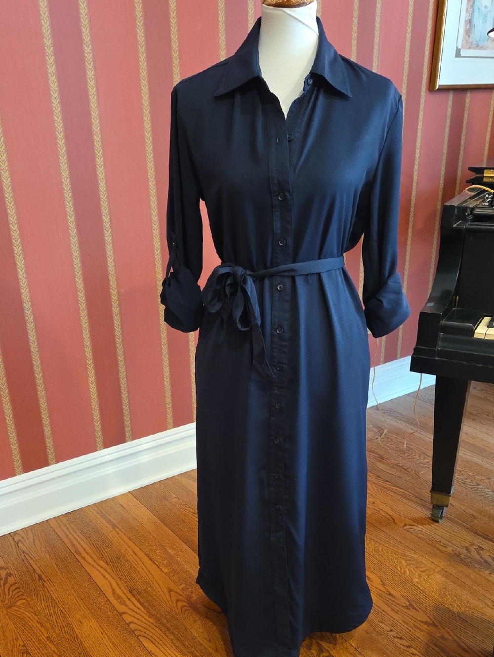 Navy Shirt Dress With Pockets